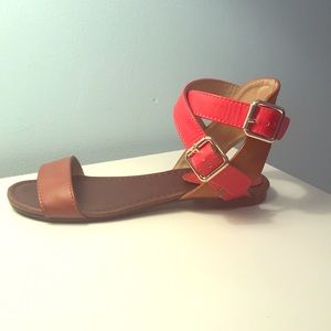 Brown Sandals with Pink buckles on the ankle